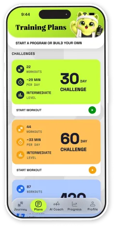 Training Plans screen with 30 and 60 day challenges