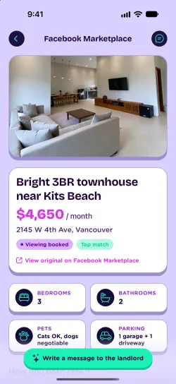 Nestlist listing: Bright 3BR townhouse near Kits Beach, $4,650 a month, 3 bedrooms, 2 bathrooms, cats OK, 1 garage