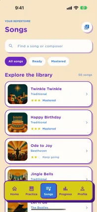 Piamo song library screen